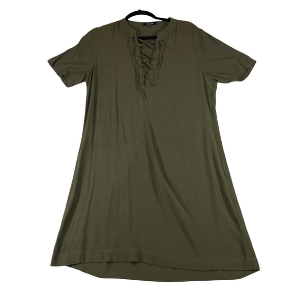 Madewell Novella Lace-up Olive Green Women's shift dress medium - Picture 3 of 7
